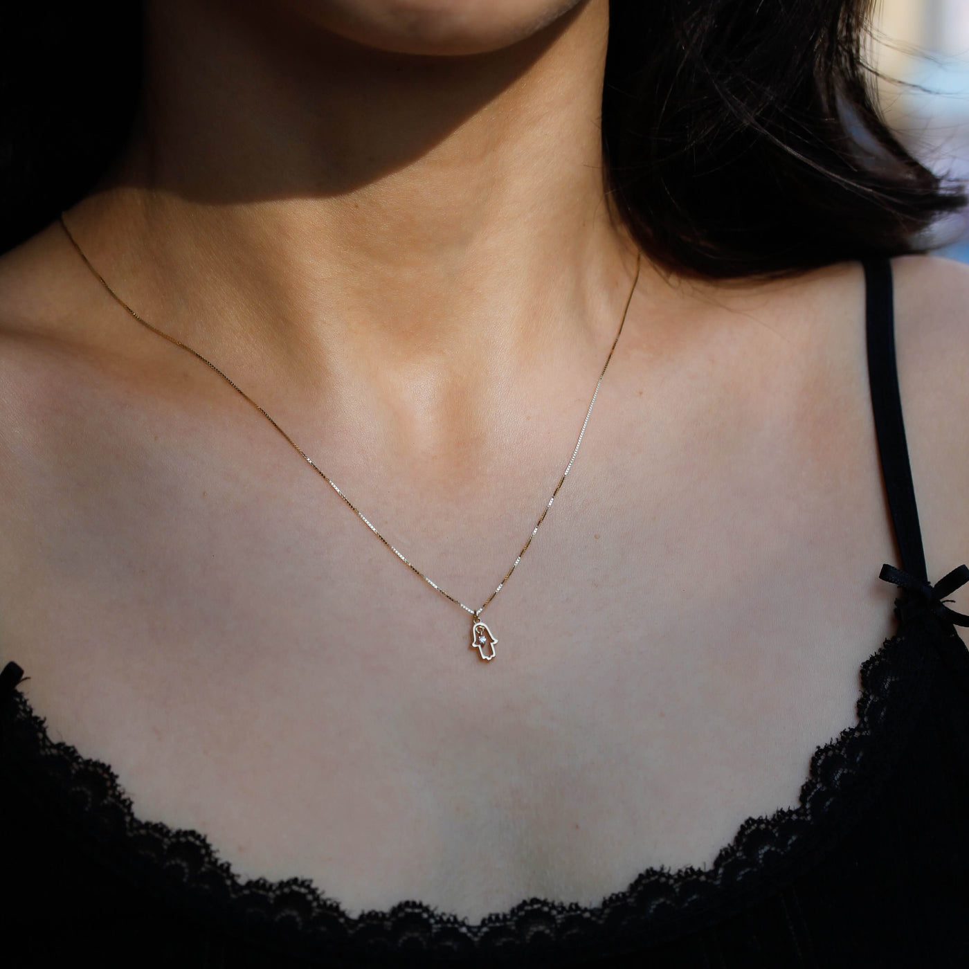 Hamsa Necklace 14k Gold White Diamond Necklaces