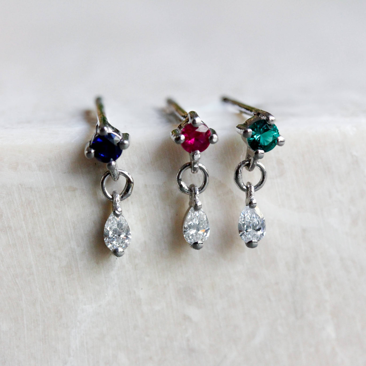 Oasis Earrings 14k Gold Lab White Diamonds & Gem Earrings