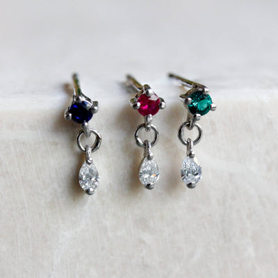 Oasis Earrings 14k Gold Lab White Diamonds & Gem Earrings