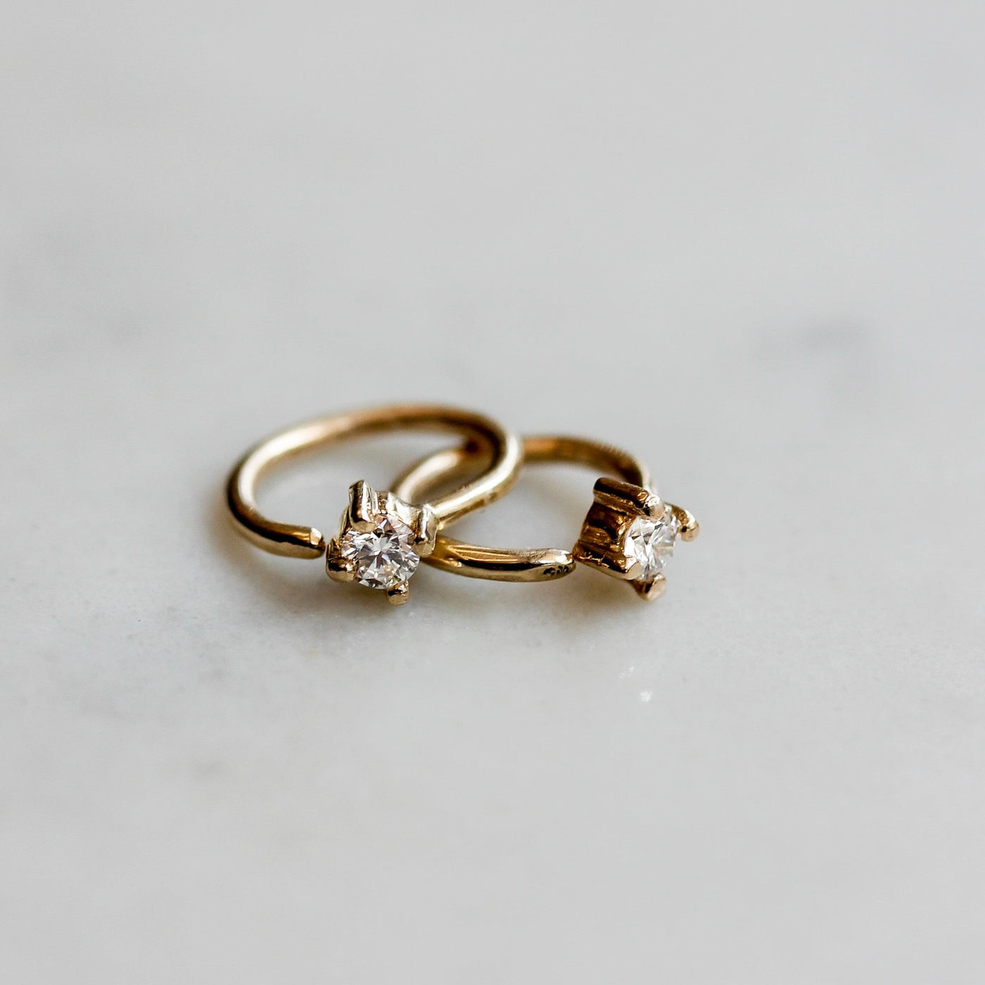 Large Tiffany Piercing Hoop Earring 14K Gold White Diamond Earrings