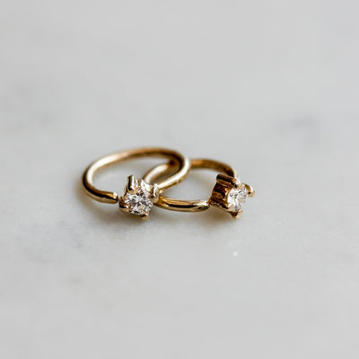 Large Tiffany Piercing Hoop Earring 14K Gold White Diamond Earrings