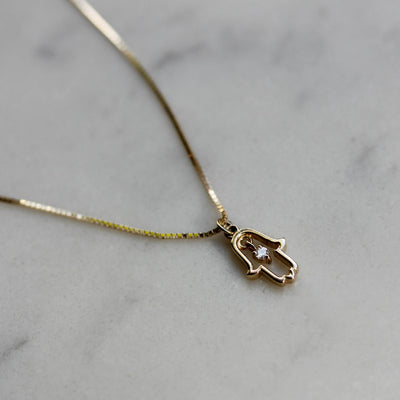 Hamsa Necklace 14k Gold White Diamond Necklaces