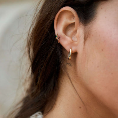 Lia Piercing Hoop Earring 14K Gold Gemstones Earrings 