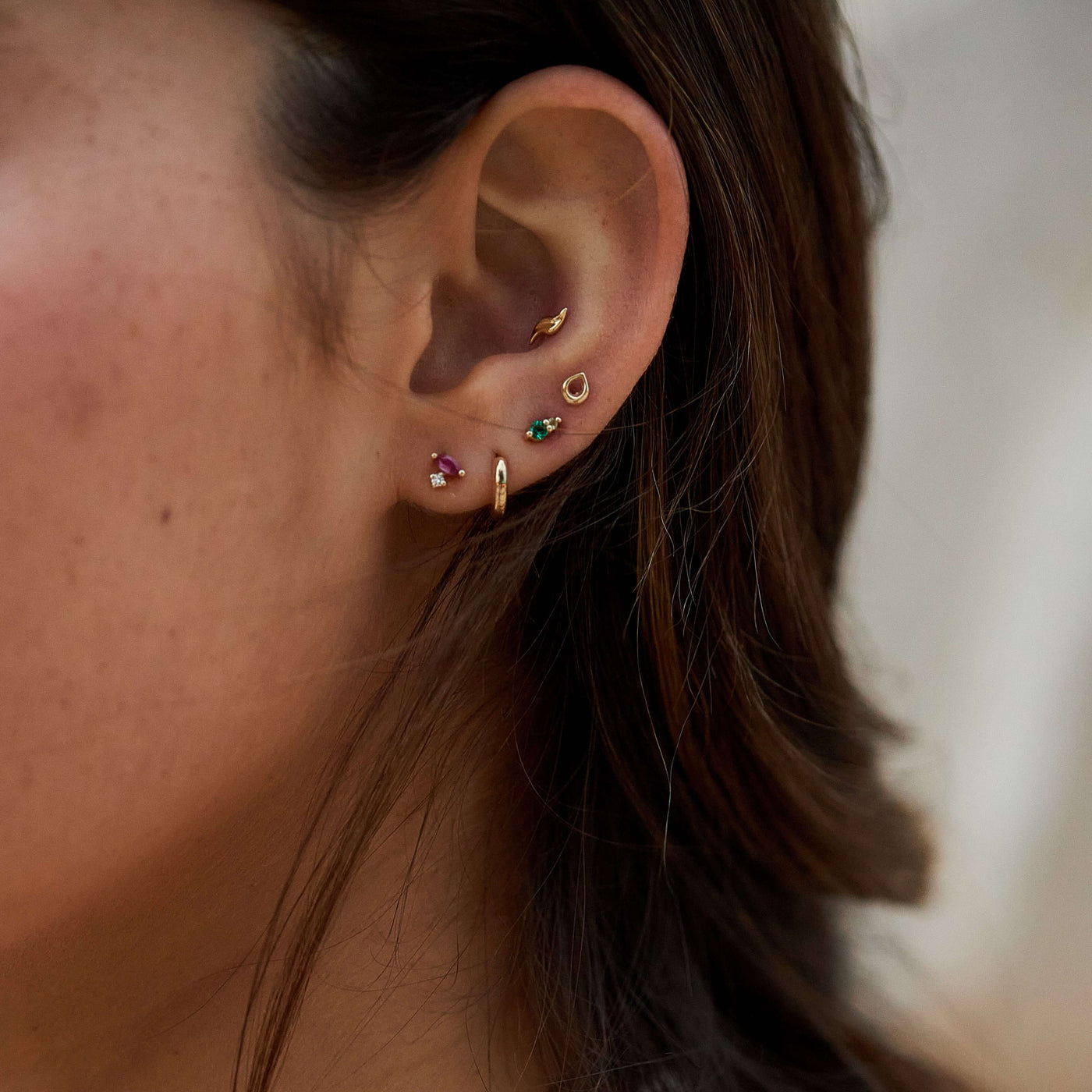Flora Piercing Earring 14K Gold White Diamond Rubi Earrings 