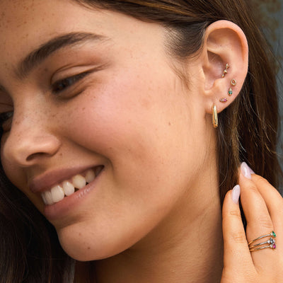 Green Lia Piercing Earring 14K Gold Gemstones Earrings 