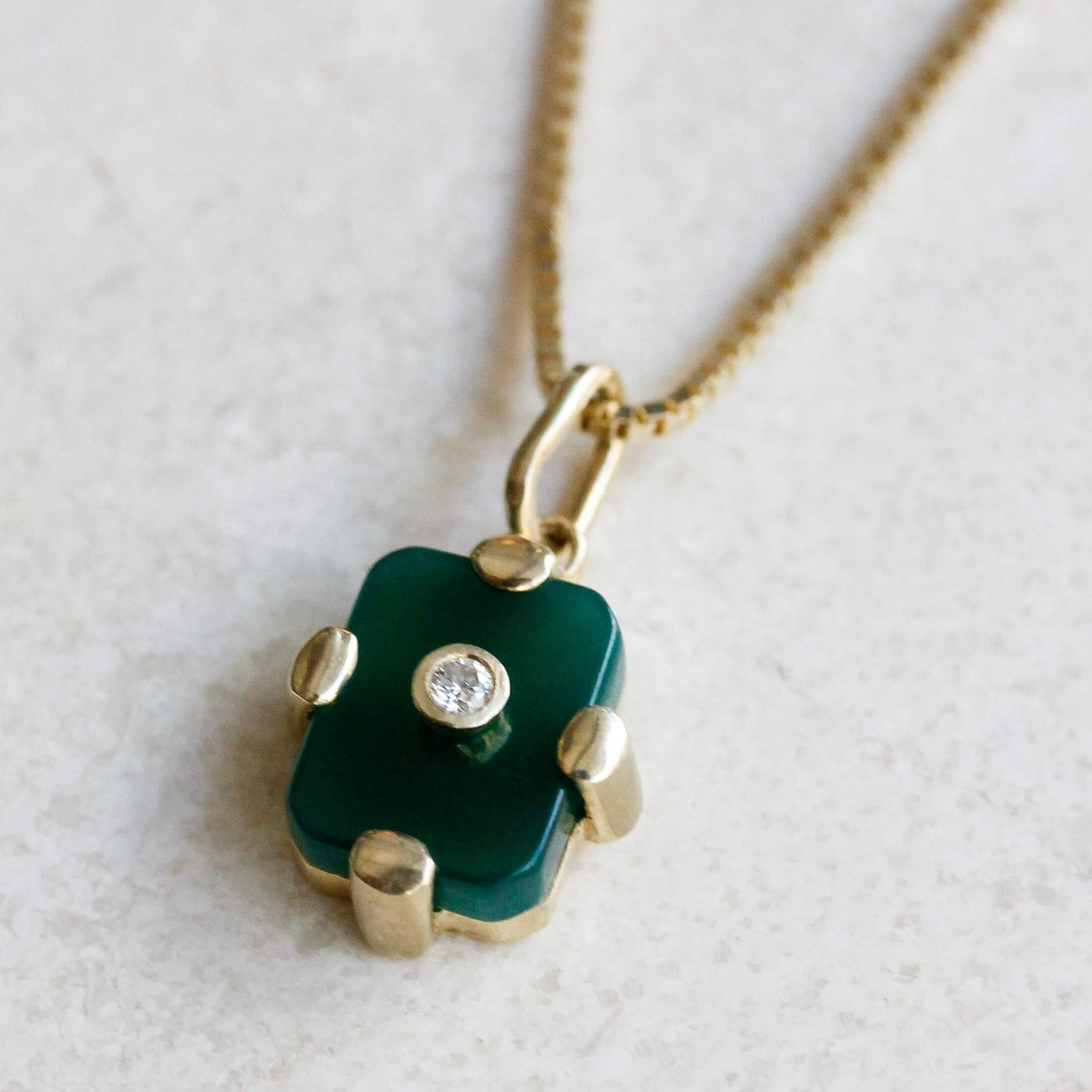 Midnight Necklace 14k Gold Lab Diamond & Green Onyx Necklaces