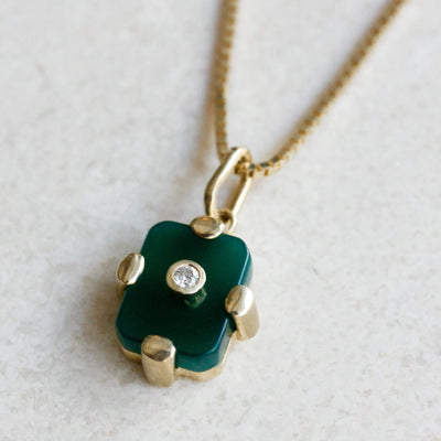 Midnight Necklace 14k Gold Lab Diamond & Green Onyx Necklaces