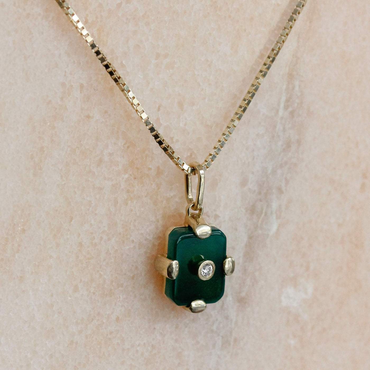Midnight Necklace 14k Gold Lab Diamond & Green Onyx Necklaces