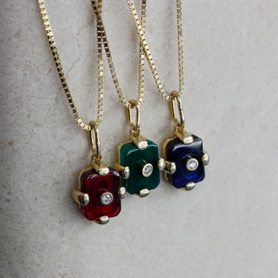 Midnight Necklace 14k Gold Lab Diamond & Green Onyx Necklaces