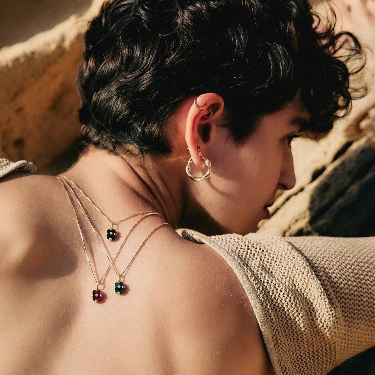 Midnight Necklace 14k Gold Lab Diamond & Green Onyx Necklaces