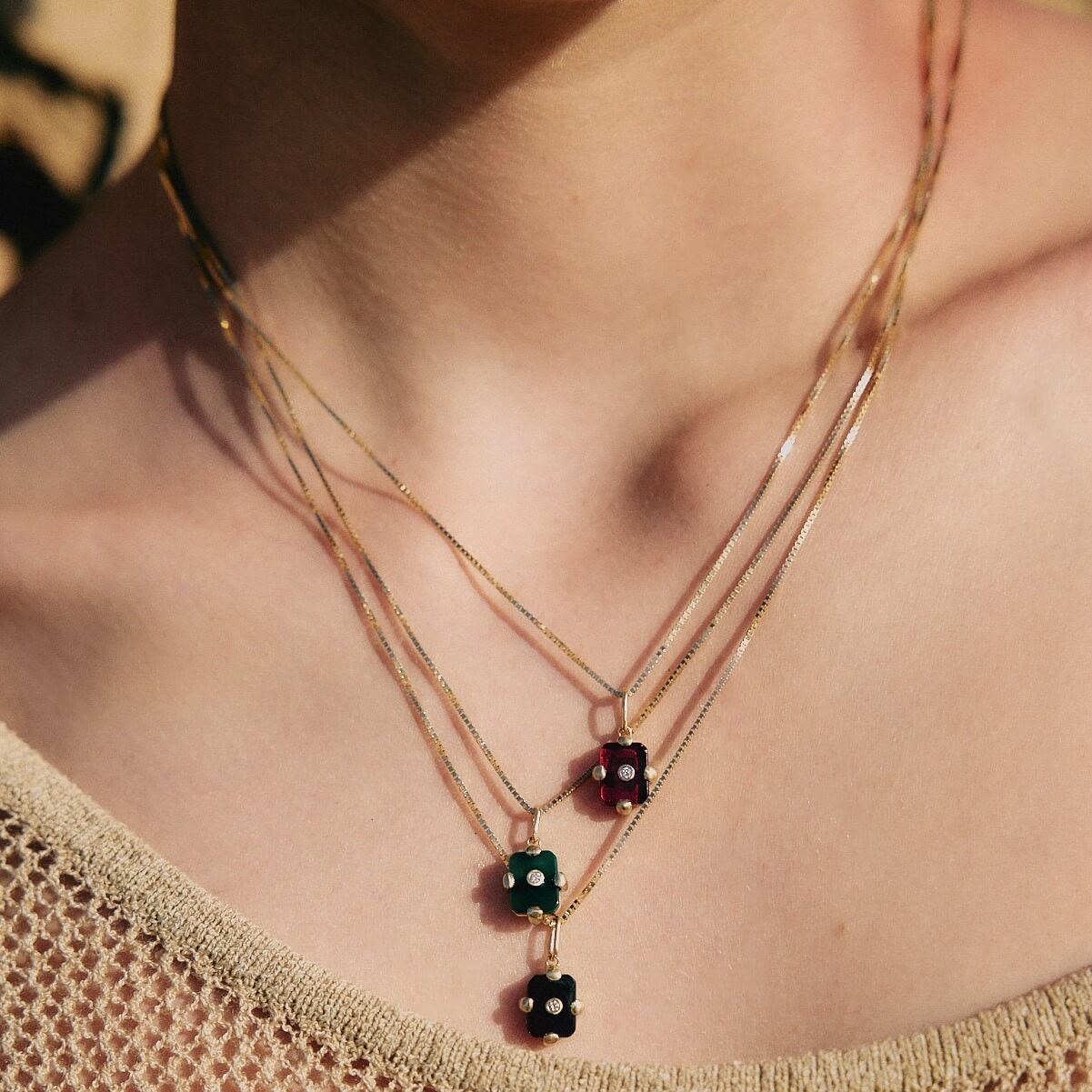 Midnight Necklace 14k Gold Lab Diamond & Green Onyx Necklaces