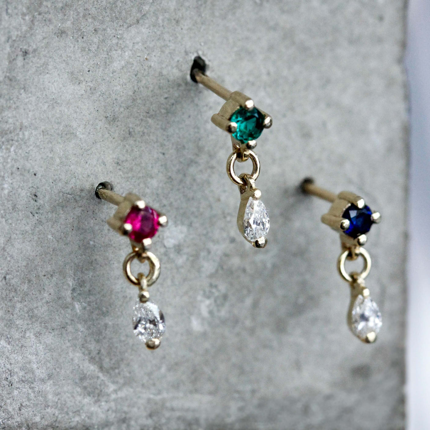 Oasis Earrings 14k Gold Lab White Diamonds & Gem Earrings