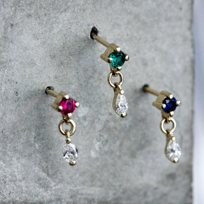 Oasis Earrings 14k Gold Lab White Diamonds & Gem Earrings