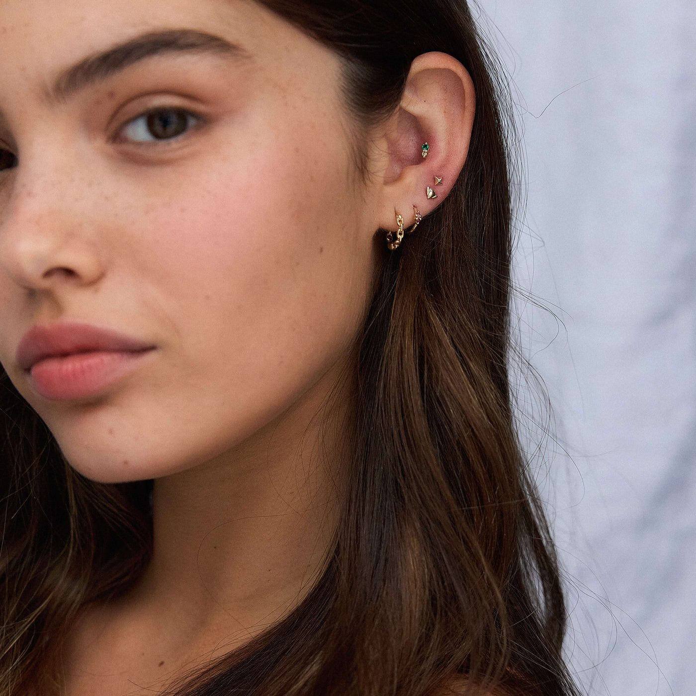 Pink Lia Piercing Hoop Earring 14K Gold Gemstones Earrings 