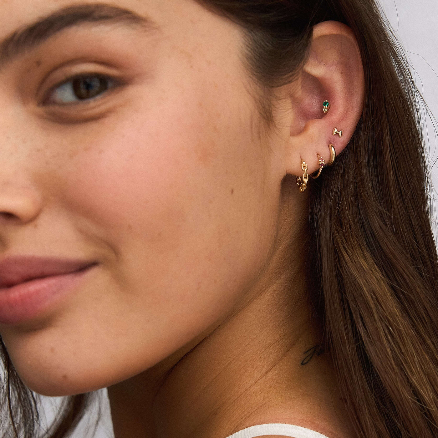 Pink Lia Piercing Hoop Earring 14K Gold Gemstones Earrings 