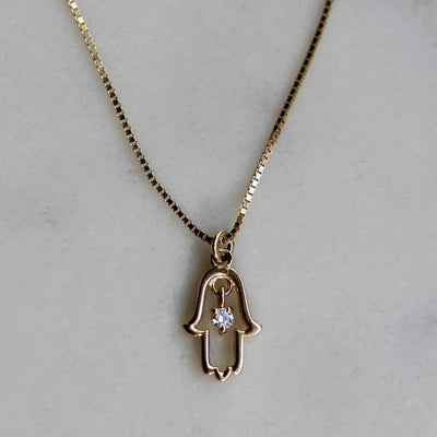 Hamsa Necklace 14k Gold White Diamond Necklaces