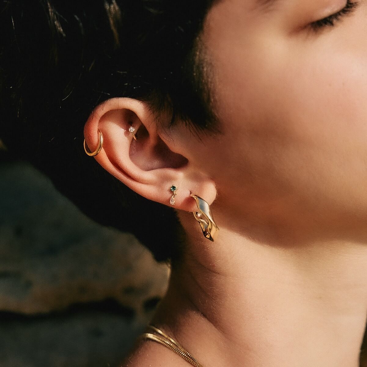 Oasis Piercing 14k Gold Lab White Diamond & Gem Earrings
