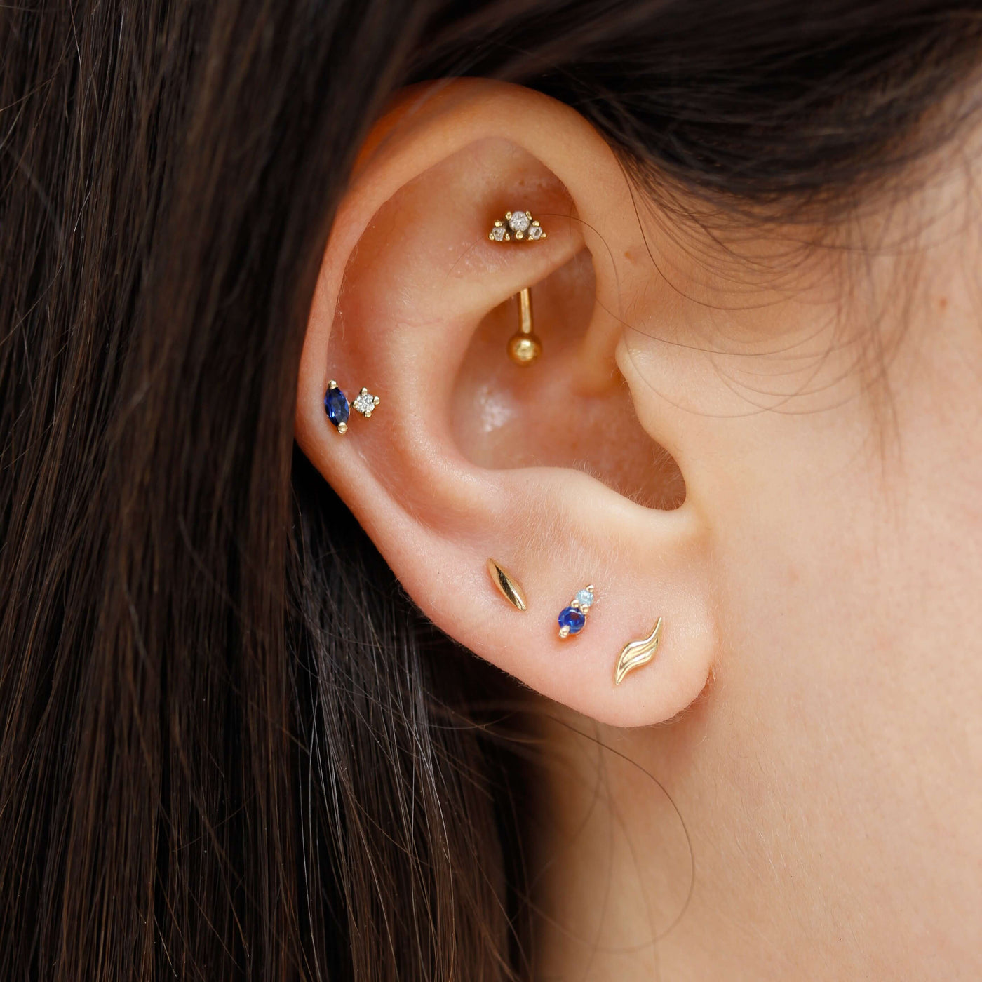 Blue Lia Piercing Earring 14K Gold Gemstones Earrings 