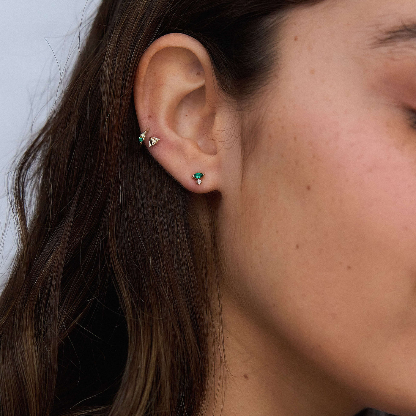 Flora Piercing Earring 14K Gold White Diamond Emerald Earrings 