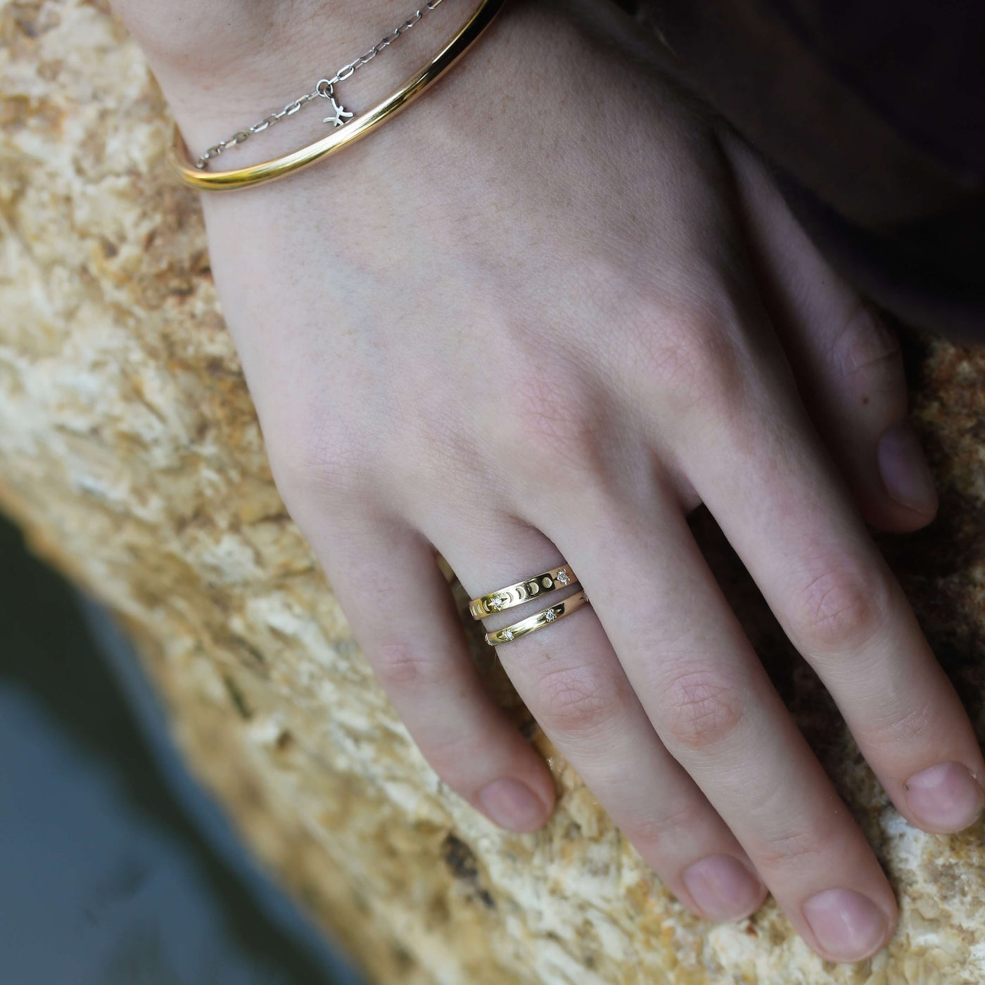 Moon Ring 14k Gold Lab Diamond Rings