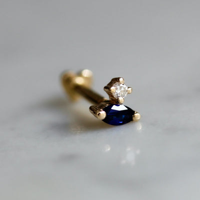 Flora Piercing Earring 14K Gold White Diamond Sapphire Earrings 