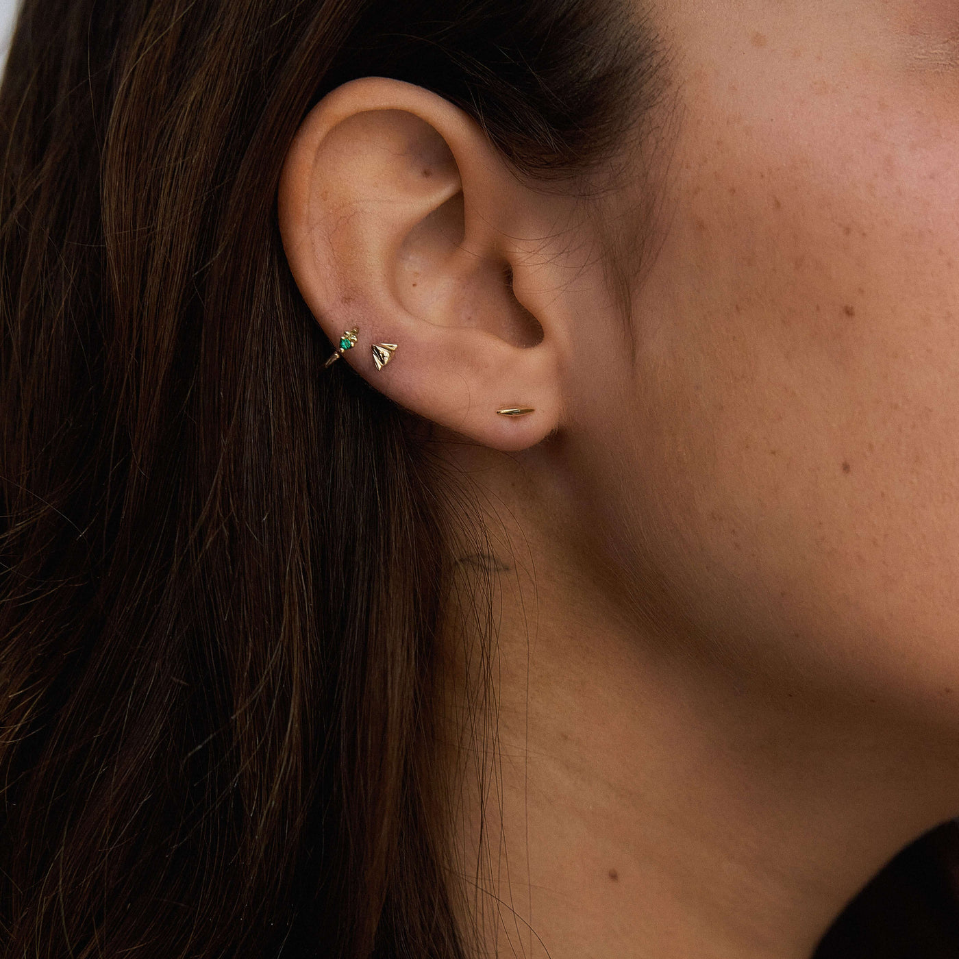 Lia Piercing Hoop Earring 14K Gold Gemstones Earrings 