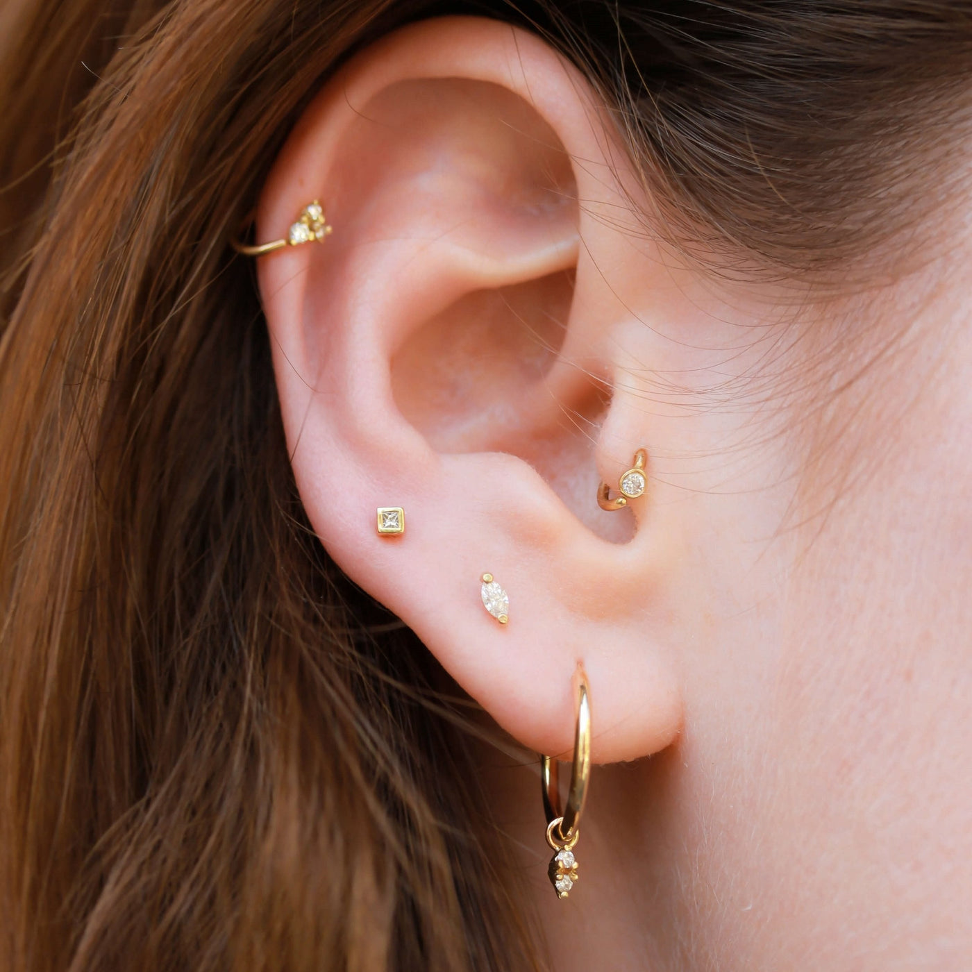 Neptune Pendant 14k Gold White Diamonds Earrings