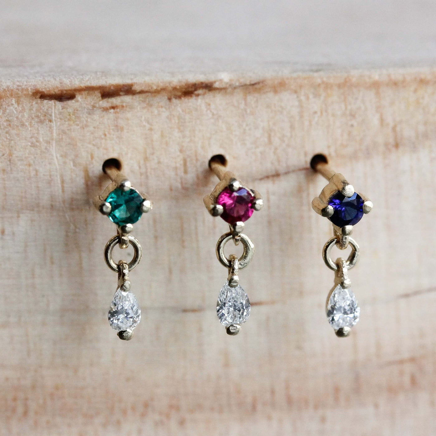 Oasis Earrings 14k Gold Lab White Diamonds & Gem Earrings