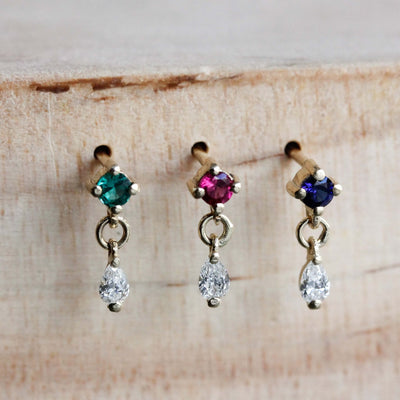 Oasis Earrings 14k Gold Lab White Diamonds & Gem Earrings
