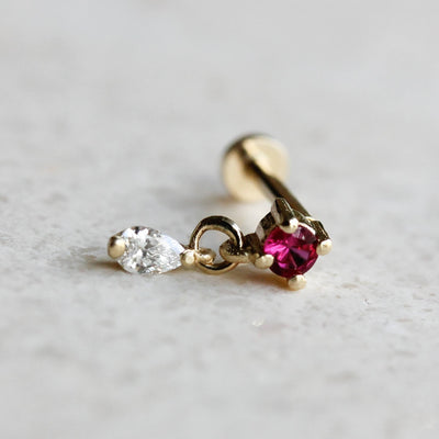 Oasis Piercing 14k Gold Lab White Diamond & Gem Earrings