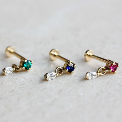 Oasis Piercing 14k Gold Lab White Diamond & Gem Earrings