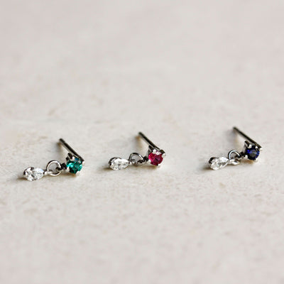 Oasis Earrings 14k Gold Lab White Diamonds & Gem Earrings