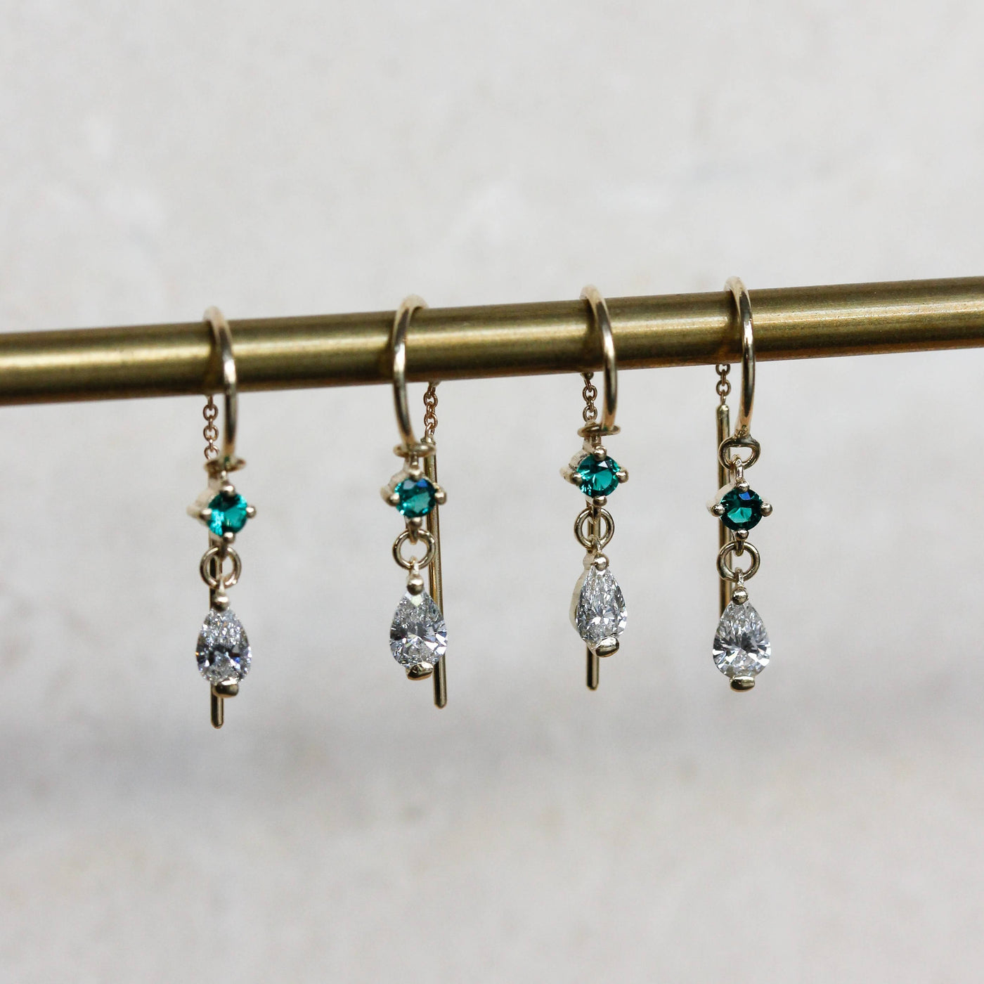 Large Oasis Hoop Earrings 14k Gold Lab White Diamonds & Gem Earrings