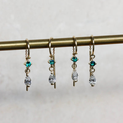 Large Oasis Hoop Earrings 14k Gold Lab White Diamonds & Gem Earrings