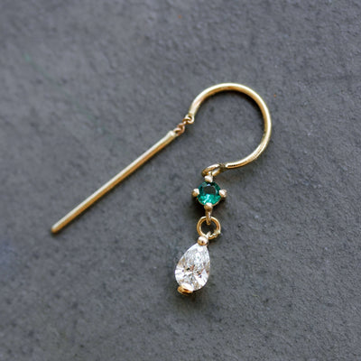 Large Oasis Hoop Earrings 14k Gold Lab White Diamonds & Gem Earrings