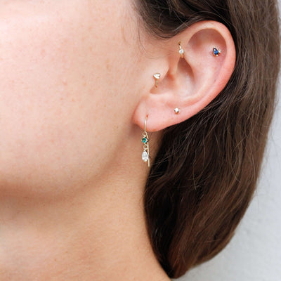 Large Oasis Hoop Earrings 14k Gold Lab White Diamonds & Gem Earrings