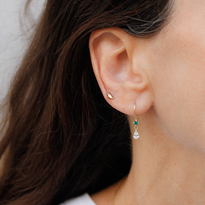 Large Oasis Hoop Earrings 14k Gold Lab White Diamonds & Gem Earrings