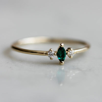 Flora Ring 14K Gold White Diamond Gemstone Rings 