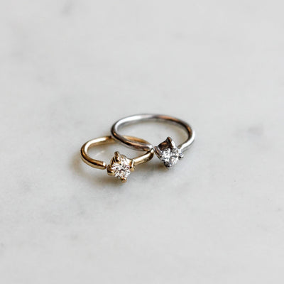 Large Tiffany Piercing Hoop Earring 14K Gold White Diamond Earrings