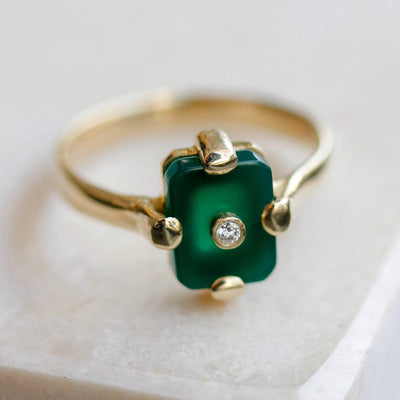 Midnight Ring 14k Gold Lab Diamond & Green Onyx Rings