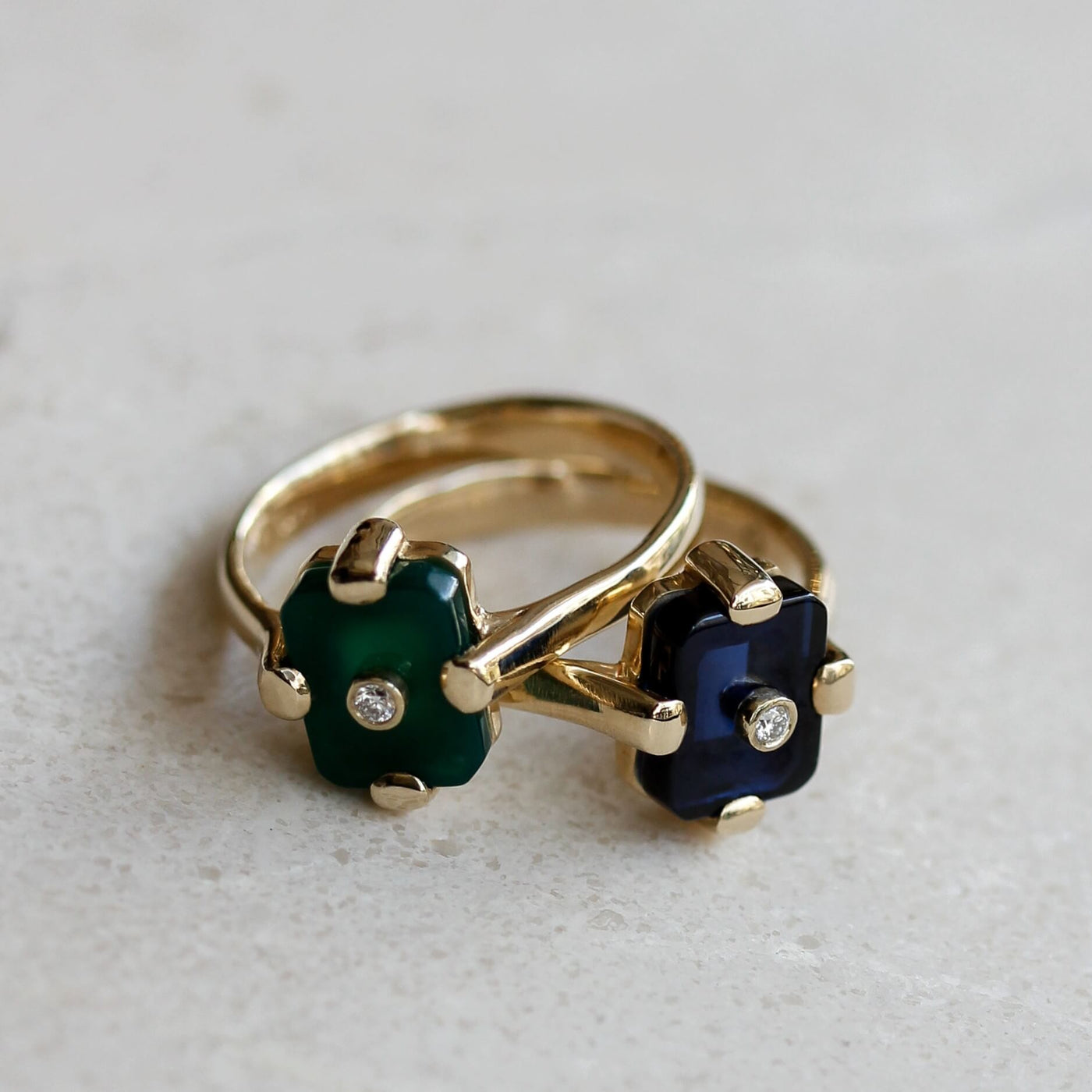 Midnight Ring 14k Gold Lab Diamond & Green Onyx Rings