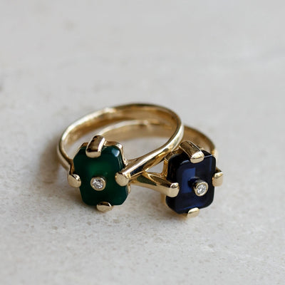 Midnight Ring 14k Gold Lab Diamond & Green Onyx Rings
