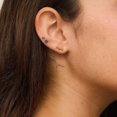 Flora Piercing Earring 14K Gold White Diamond Emerald Earrings 