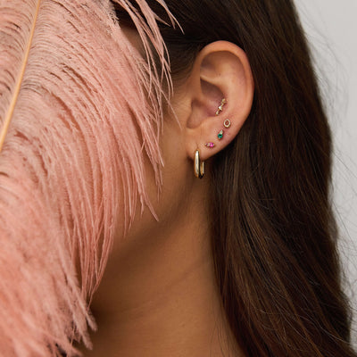 Pink Lia Piercing Earring 14K Gold Gemstones Earrings 