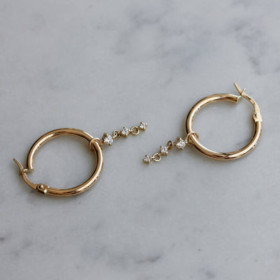 Large Hoop Harmony Earrings 14K Gold White Diamonds Earrings 