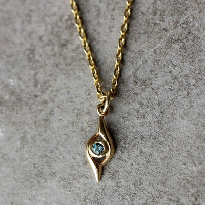 Horus Eye Necklace 14K Gold Blue Topaz Necklaces 