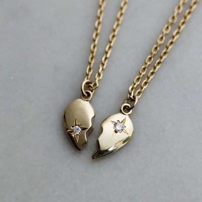 BFF Heart Necklace 14K Gold White Diamond Necklaces 