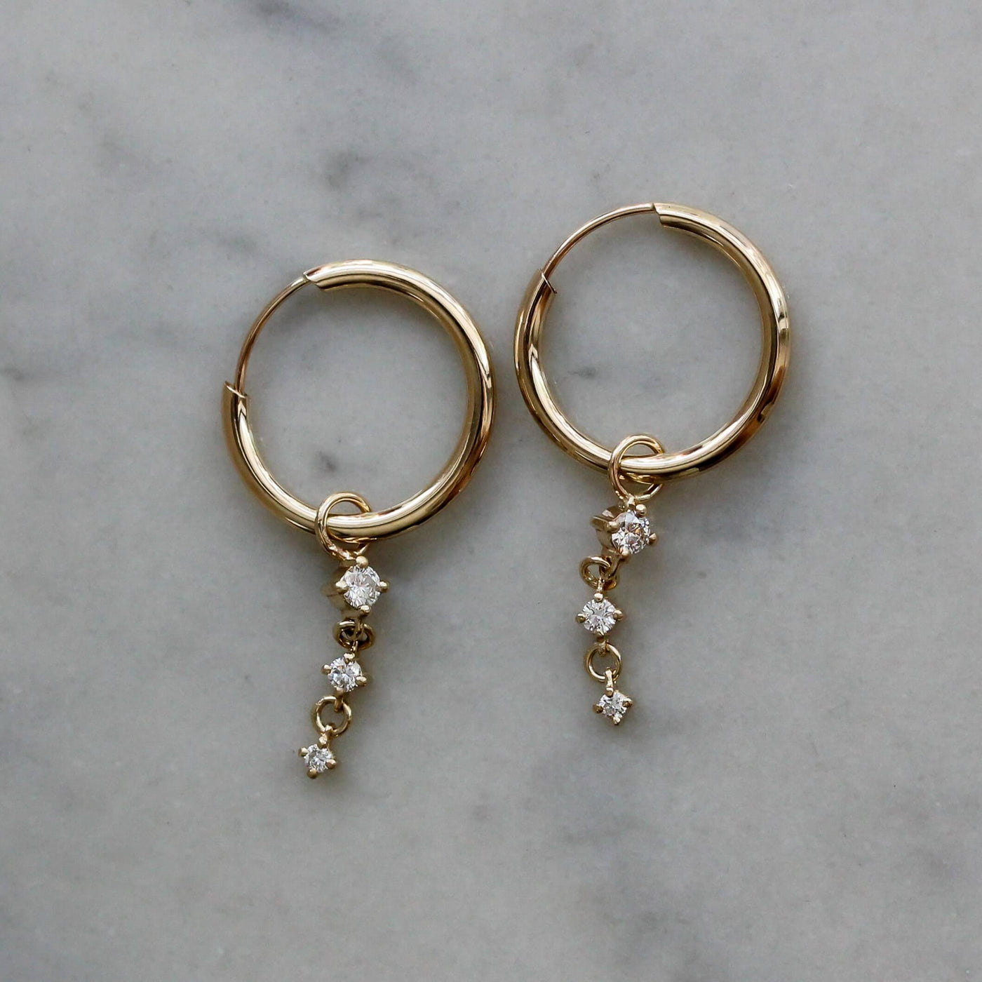 Harmony Hoop Earrings 14K Gold White Diamonds Earrings 