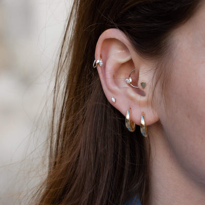 Louie Piercing Hoop Earring 14K Gold White Diamonds Earrings 