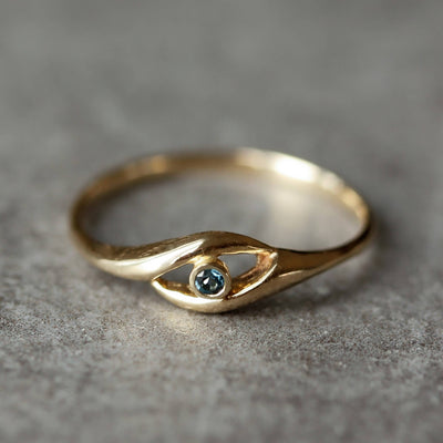 Evil Eye Ring 14K Gold Blue Topaz Rings 